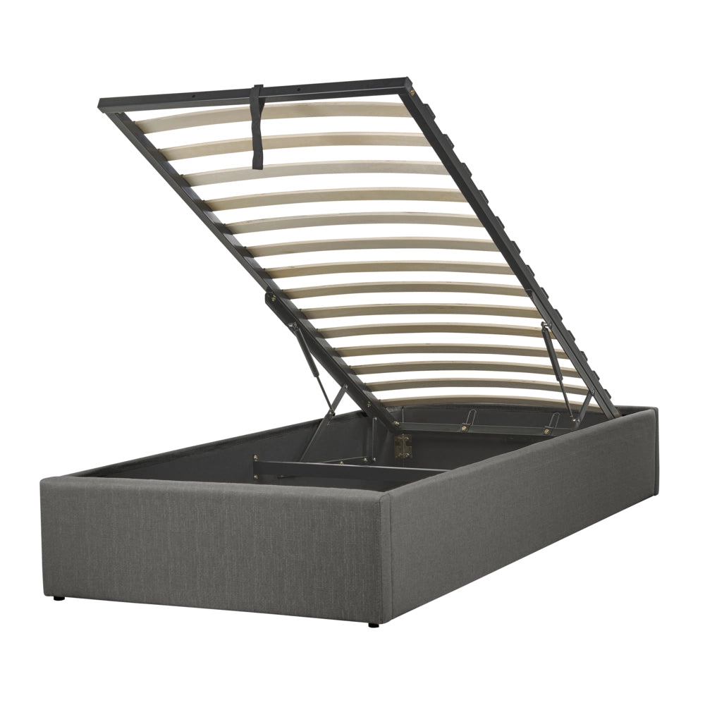 Letto a doghe Ottomana imbottita in tessuto di poliestere grigio Portaoggetti da 90 x 200 Single Size Design moderno