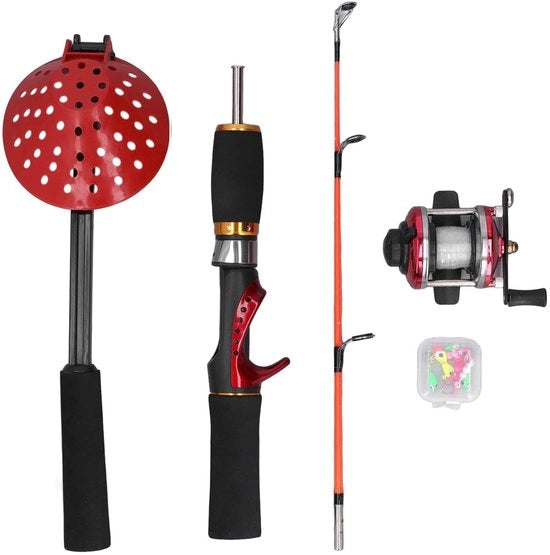 Imbarco Completo per Pesca su Ghiaccio - 56cm - Completo con Esca e Scoop - Ideale per la Pesca Invernale