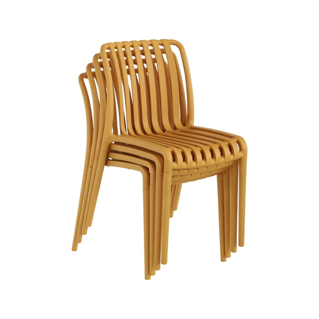 Set 4 sedie da giardino impilabili in plastica, mostarda