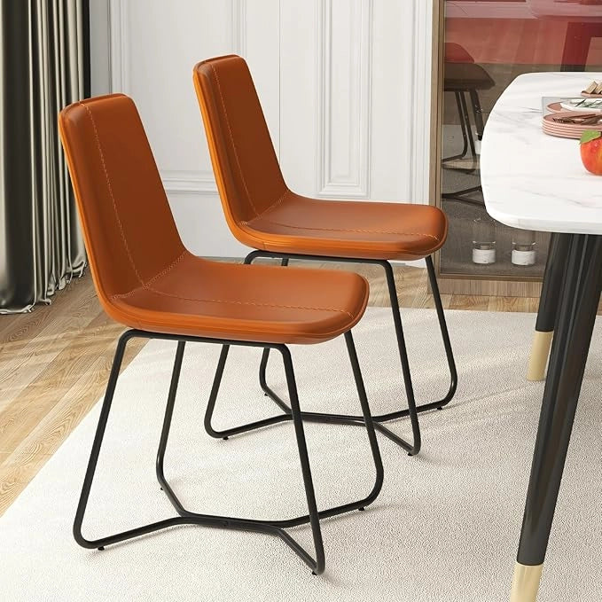 Set di 2 Sedie per Sala Pranzo con Schienale e Seduta Imbottita in Ecopelle, Sedia per Cucina con Gambe in Metallo, Sedia Vintage Comfortevole per Soggiorno, Capacità di 130 kg, Marrone