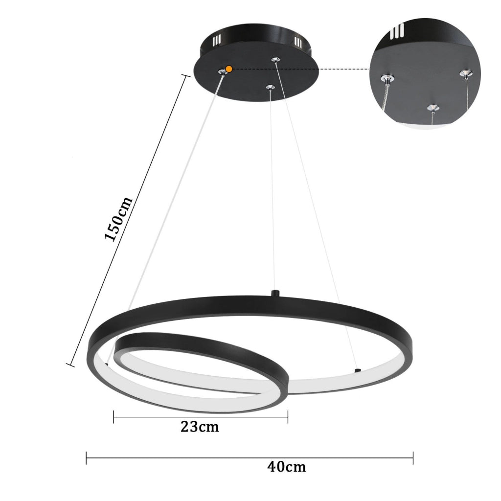 Lampada a sospensione ZMH 40 cm Design moderno Nero Soggiorno Sala da pranzo Camera da letto
