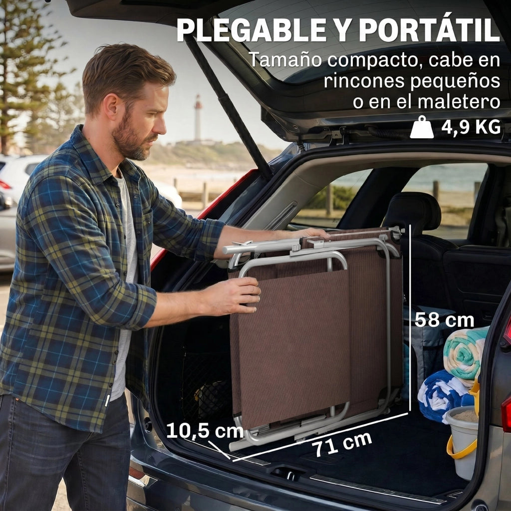 Sedia a sdraio pieghevole con ombrellone e schienale regolabile ¨C zephmum ¨C marrone 187x58x36cm