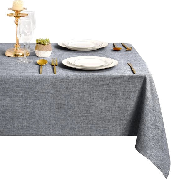 Tavolo con tovaglia in tessuto di lino, lavabile, impermeabile, tovaglia per tavolo da cucina, giardino, festa, matrimonio o uso domestico, 135x160cm