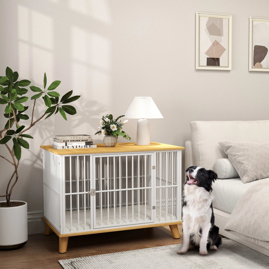 Casetta per cani con tappetino estraibile e porta a chiusura ¨C zephmum ¨C 86x60x70 cm, bianco e grigio, metallo
