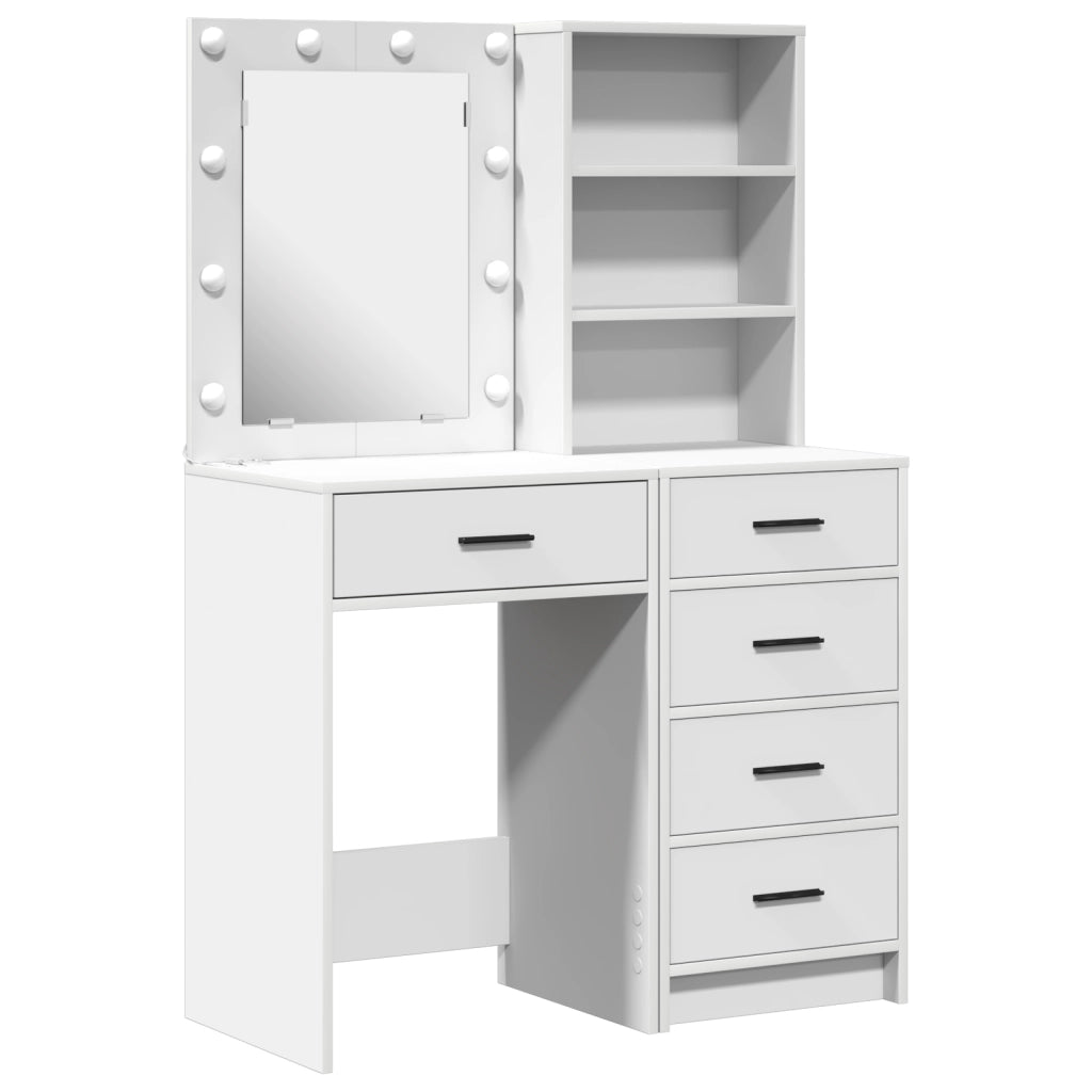 Set di due pezzi per il tavolo da trucco con LED in legno ingegnerizzato bianco