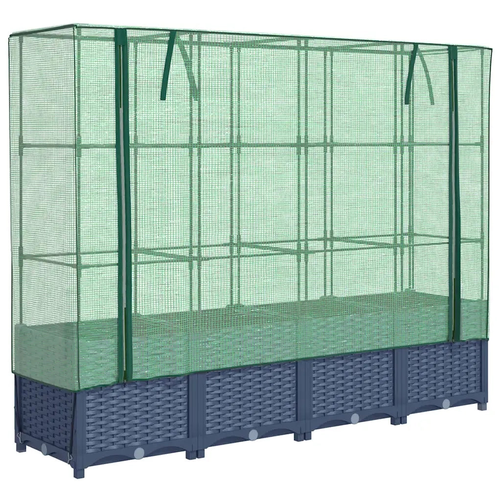 Fioriere | Cassetta per fiori | Letto rialzato con copertura per serra effetto rattan 160x40x138 cm