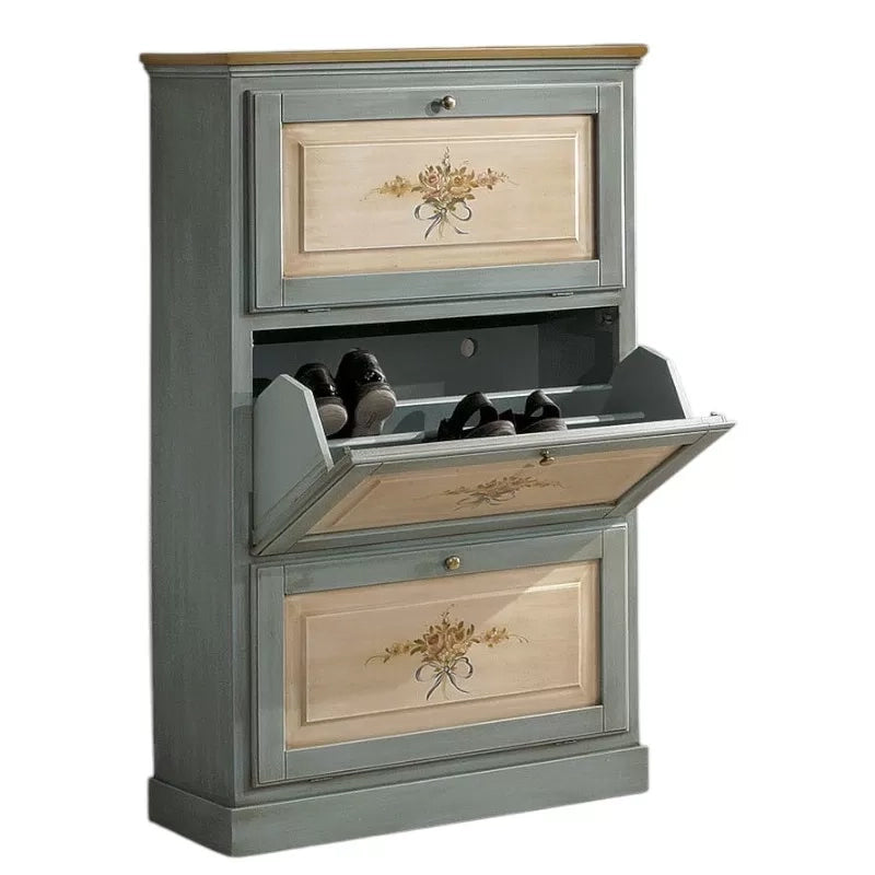 scarpiera 3 ante in legno massello azzurro/ocra l.80 x p.30 h.130 (1218) - Mobili 2G