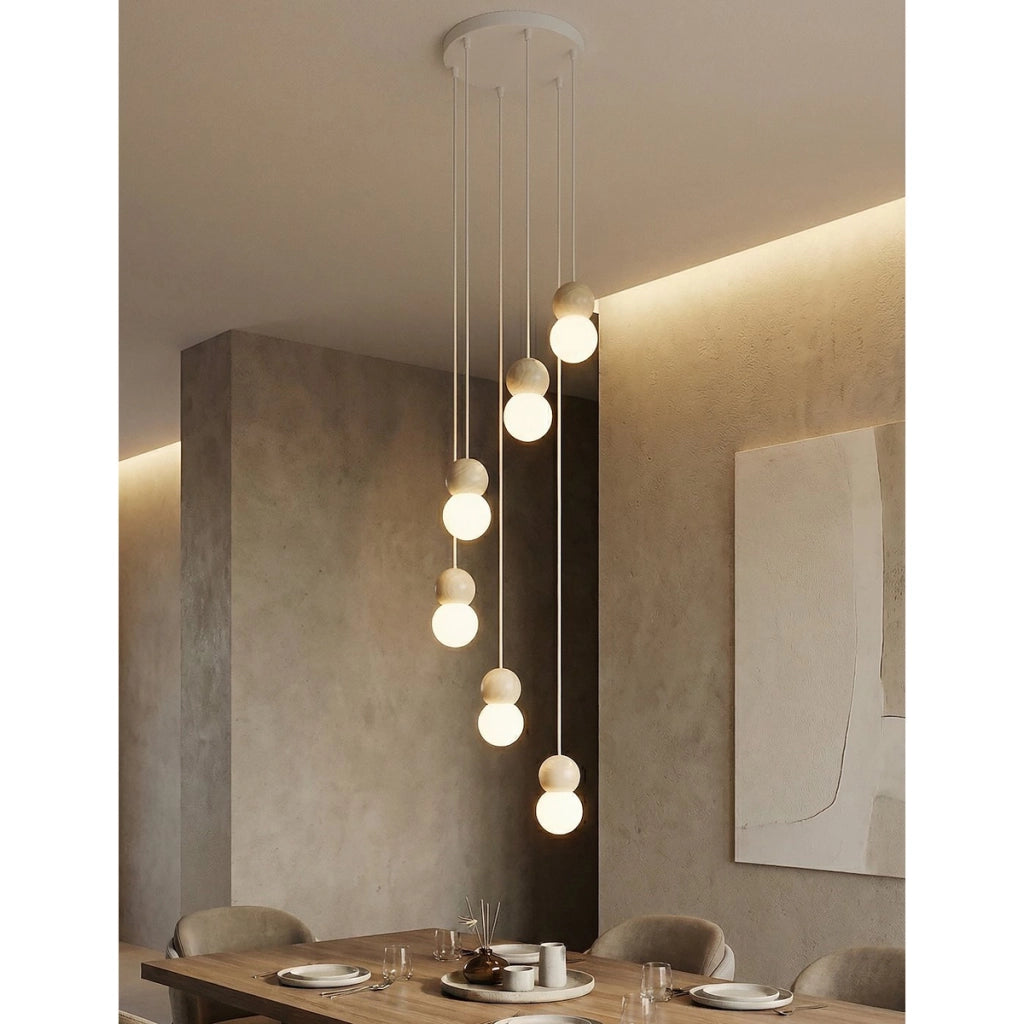 Lampada a sospensione LOOP in acciaio bianco e legno