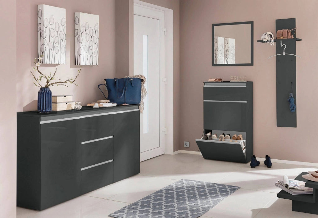 Mobile Portascarpe Alejandra, Scarpiera 12 Paia Made in Italy, 60x27x108h cm Nero Antracite Lucido