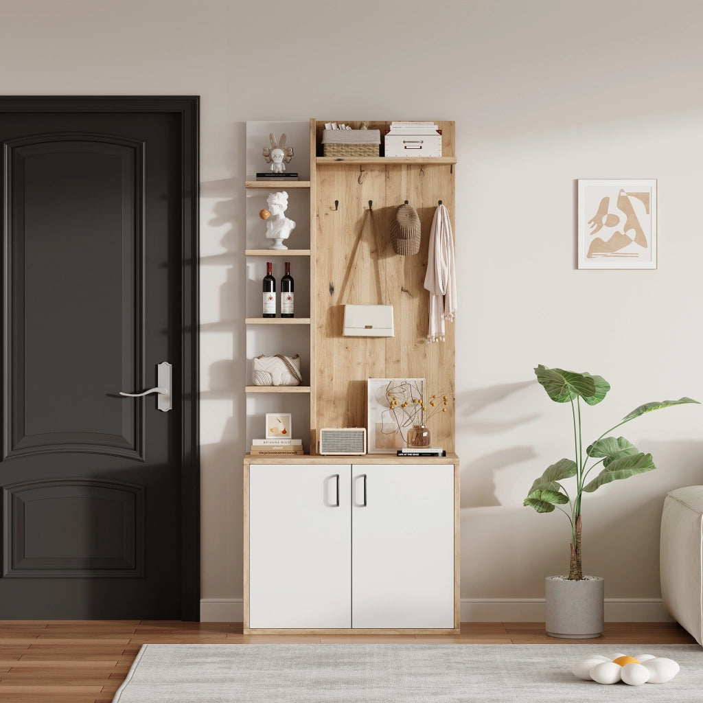 OKWISH Mobile da Ingresso con 2 Ante e 6 Vani Aperti, Scarpiera Salvaspazio, in Pannello di Particelle, 75 x 33 x 180 cm