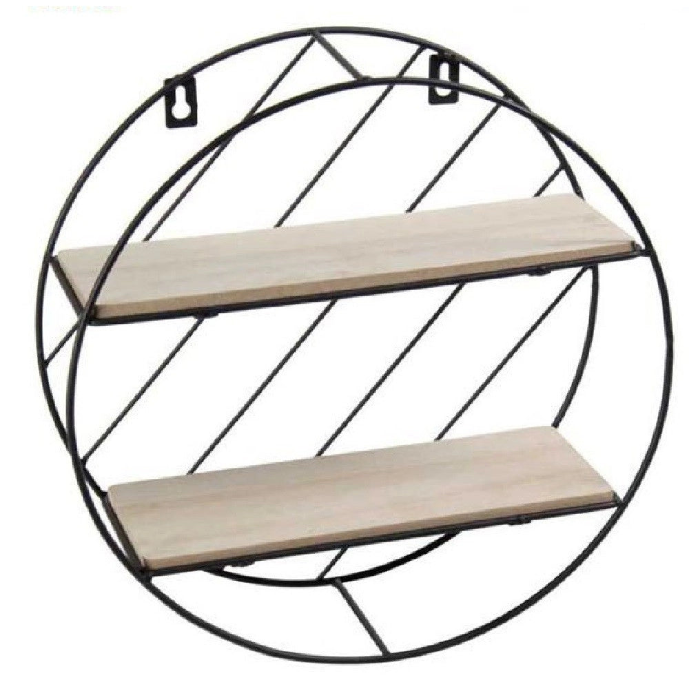 Trade Shop - Bacheca In Metallo Tonda Parete Porta Oggetti Mensole Legno 30x10cm Nero 832154 -