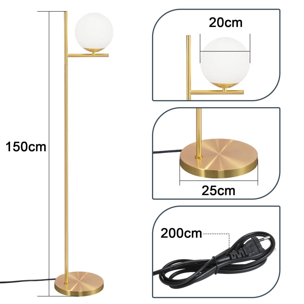 ZMH Lampada da terra per soggiorno 1 fiamma Oro E27 Globo in vetro bianco con finitura metallica industriale