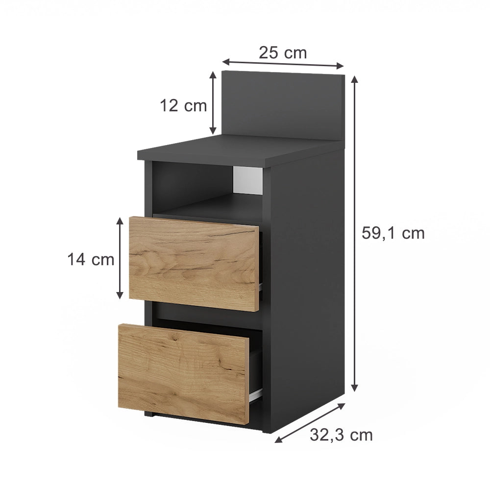Vicco Comodino Antracite/quercia dorata 25 x 59.1 cm Set di 2