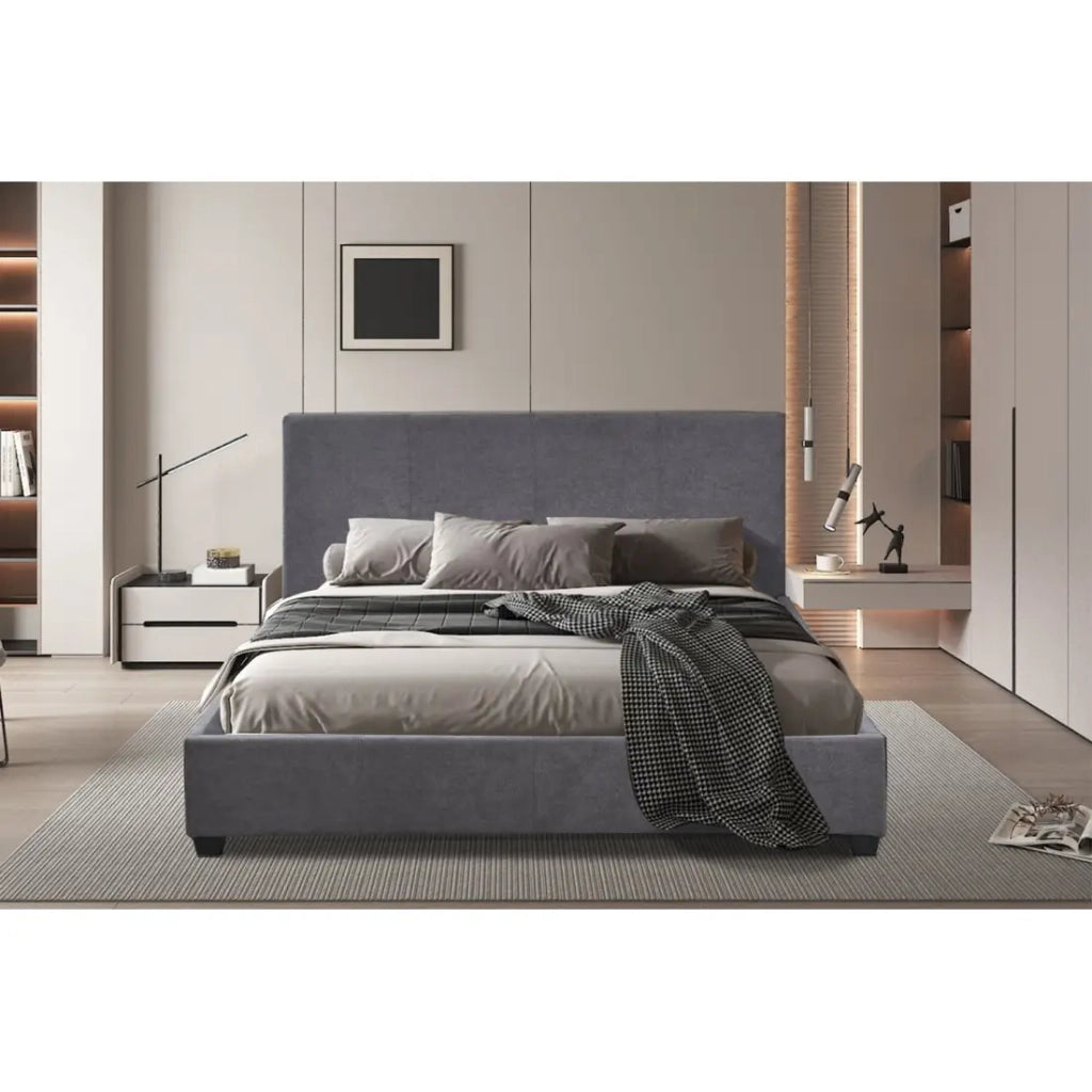 Letto matrimoniale ROMA 160x200 cm – PU grigio – Rete inclusa – Design moderno e comfort quotidiano