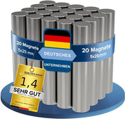 Magnetodi Neodymium 20x - Magnetodi extra sterk - Lunghezza 25mm - Diametro 5mm - Houdkracht circa 1 kg - Magnetodi per whiteboard, panno da attacchi, lavagna, officina