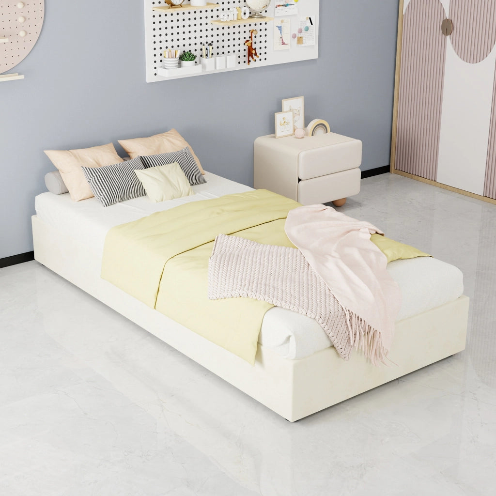 letto tela e metallo beige 90 x 200 cm