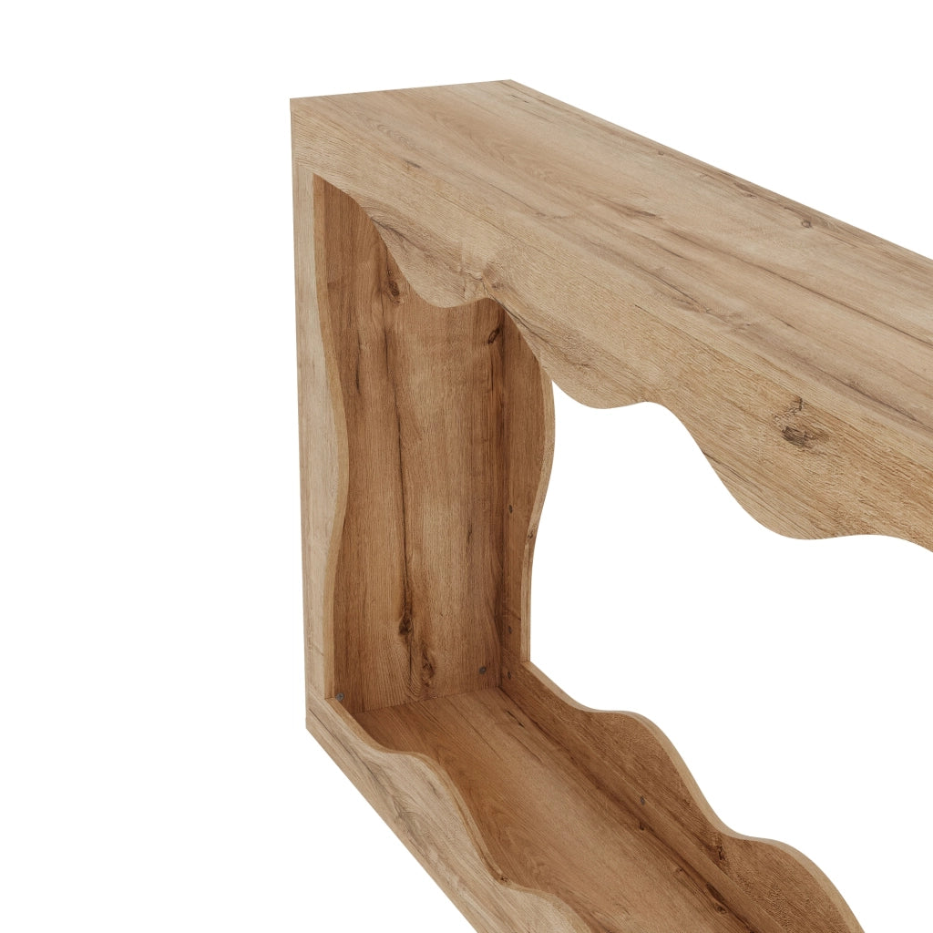 Consolle con bordo ondulato e 2 ripiani aperti, per ingresso, in pannello truciolare, naturale, 160,5 × 30 × 86,5 cm