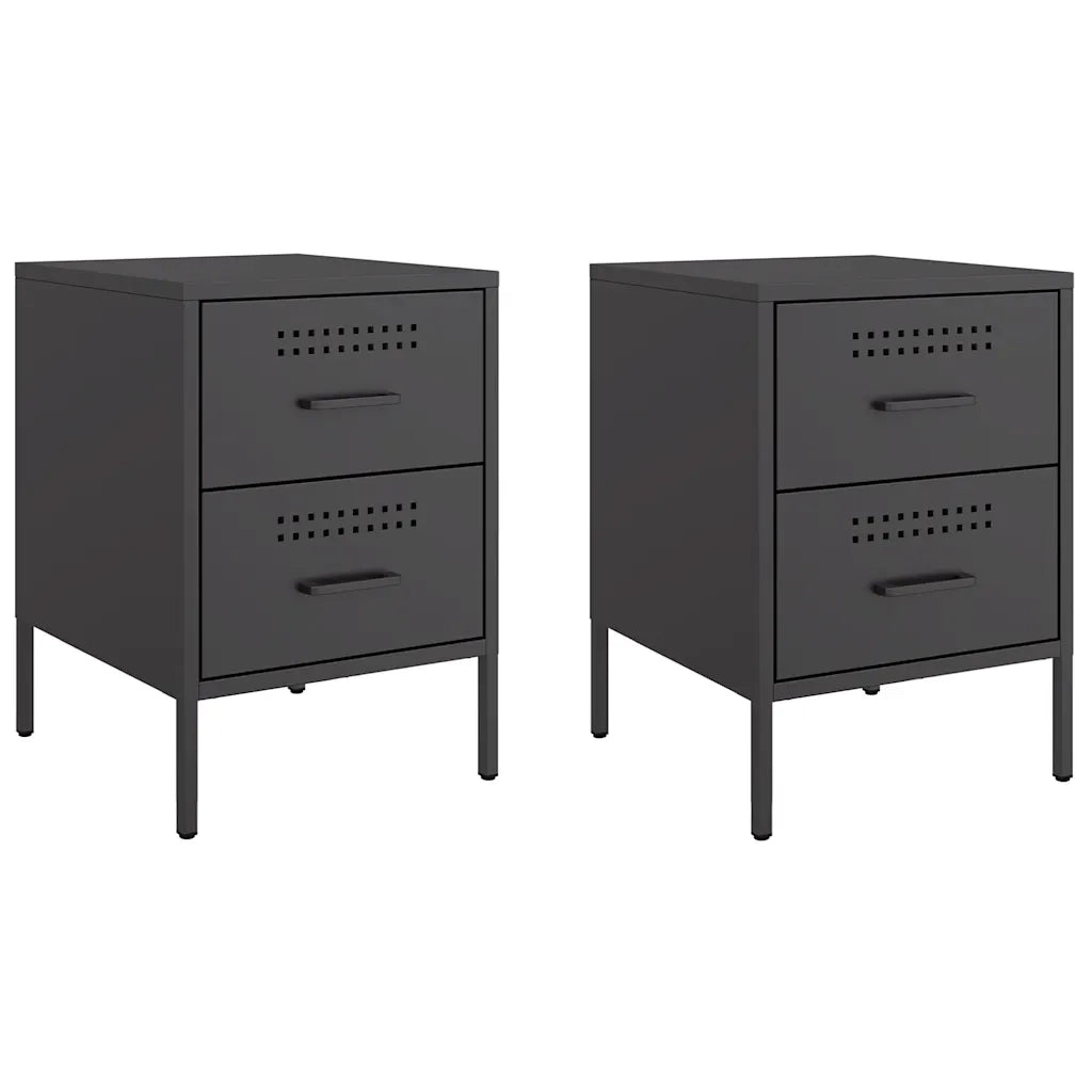 Comodini 2 pz-Set di 2 Tavolino da notte Nero 36x39x50,5 cm in Acciaio 182581