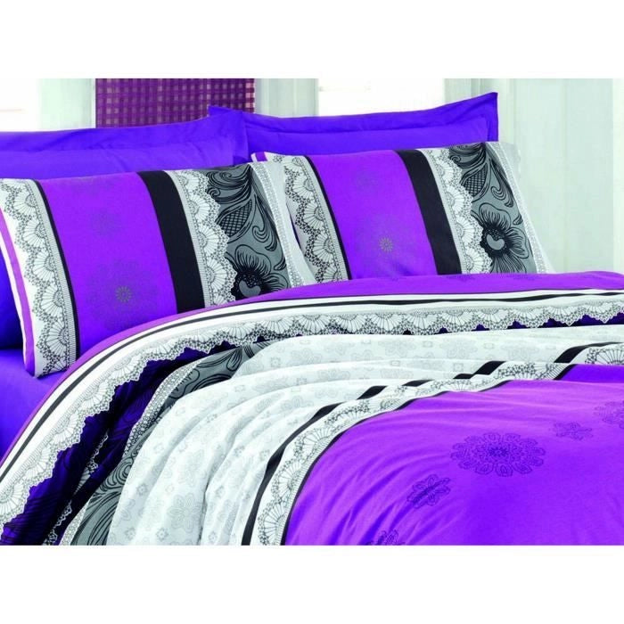 Completo letto - 1 copripiumino 220 x 240 cm + 2 federe 60 x 60 cm - 100% cotone rinforzato - Lilla