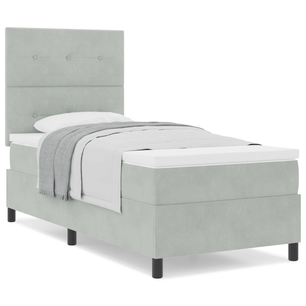 Letto Box Spring con Materasso Grigio chiaro 80x200 cm Velluto