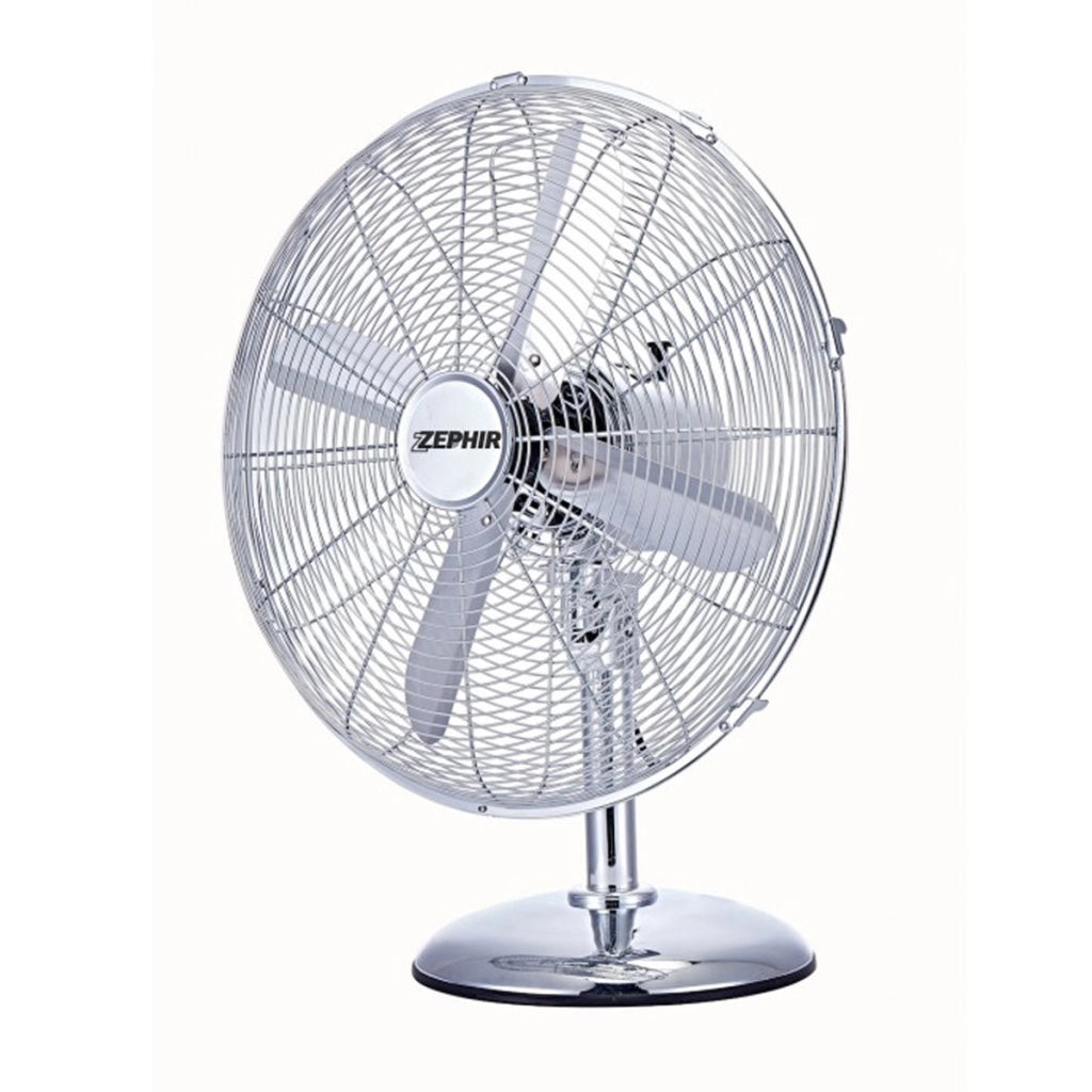 Zephir PF41CR Ventilatore da Tavolo, Corpo in Acciaio Cromato, Diametro 40 cm, 3 Velocità, 4 pale, Oscillazione Laterale Automatica, Griglia di Sicurezza,