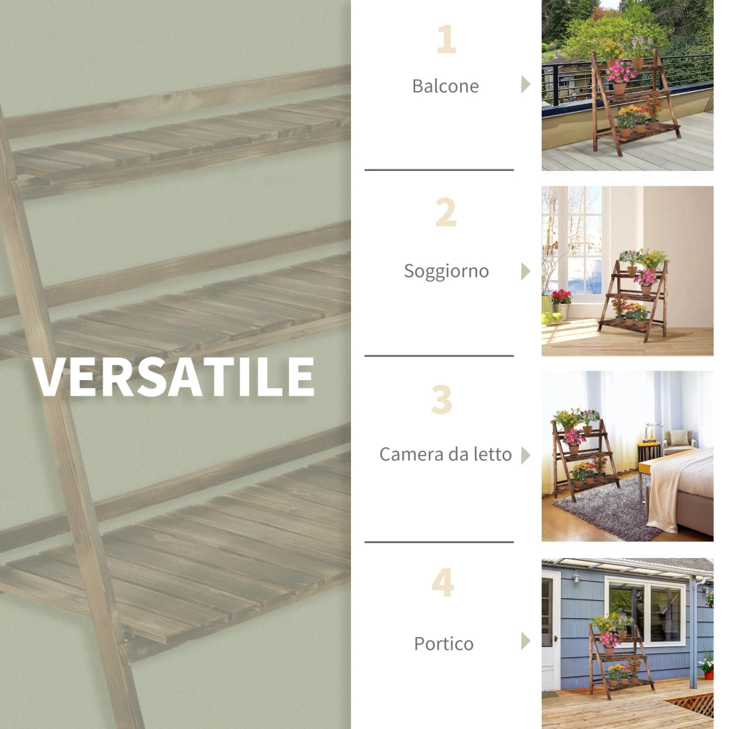 EasyComfort Portapiante Pieghevole Portavasi in Legno di Abete con 3 Livelli Scaffale da Esterno per Piante Portafiori 100x37x93cm
