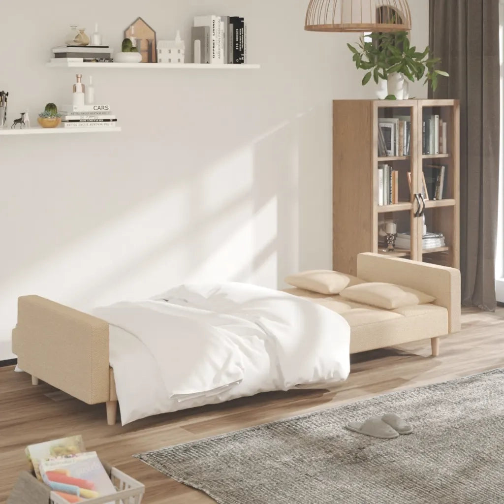 Divano letto | Sof¨¤ letto | Letto singolo a 2 Posti con 2 Cuscini Crema in Tessuto