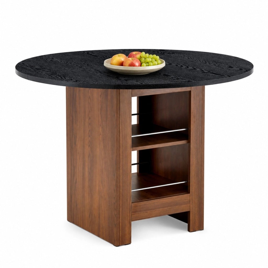 Tavolo da pranzo con vani aperti - per cucina e sala da pranzo - in MDF - nero e noce