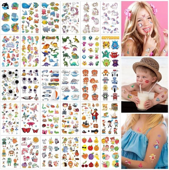 Tatuaggi per Bambini 30 Stelle - Tatuaggi Amichevoli per la Pelle - Tatuaggi Temporanei - Animali/Unicorno/Pirata - Regalo per Bambini - Combinazioni Creative