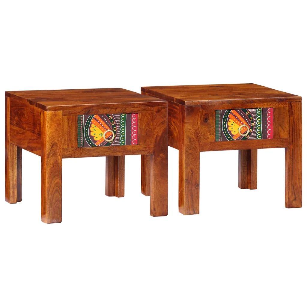 Comodini 2 pz 40x40x36 cm in Legno Massello di Acacia