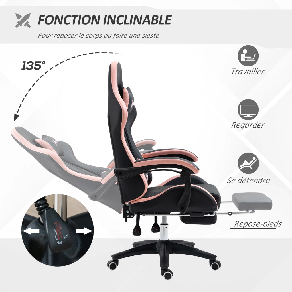 Poltrona da gaming ergonomica ¨C zephmum ¨C rosa 65x65x121-129 cm