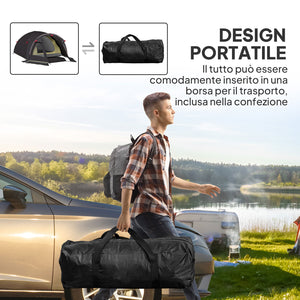 Tenda a Tunnel Impermeabile 330x190x120 cm per 2-4 Persone con Finestre Laterali e Gancio Nero