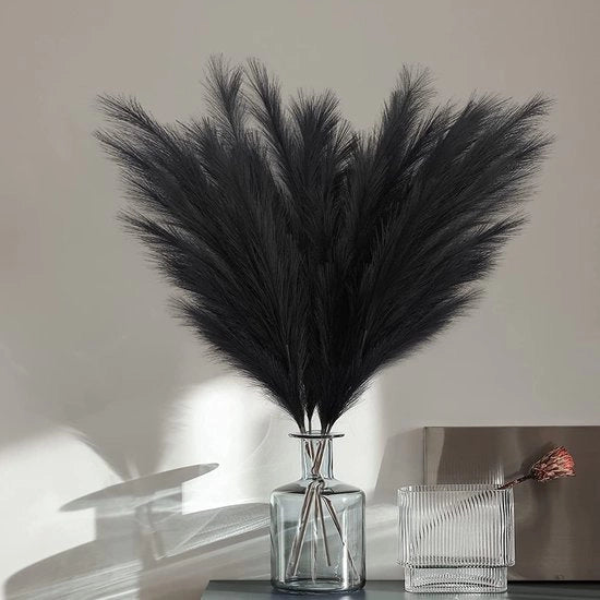 Decorazione con Pampas Kunstificata - 4 Steli 49"/110cm (Rimovibile: 1 Giardino con 4 Piccole Pampas) Decorazione con Fiore Seco Boho per Salotto, Camera da Letto, Matrimonio e Decorazione per Vaso (Nero)
