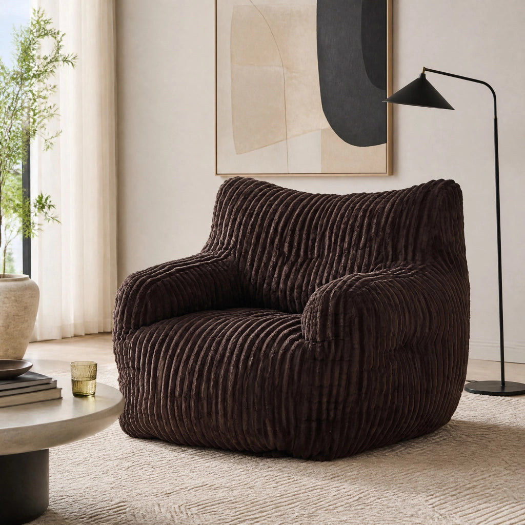 Pouf sacco in corda con imbottitura in schiuma viscoelastica marrone per soggiorno e camera 100 × 94 × 70 cm