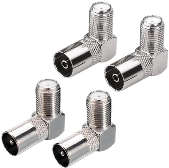 Adattori RF coaxiali per satelliti a 90 gradi, tipo F, connettori PAL maschile/femminile e femminile, 4 pezzi