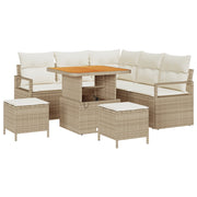 Set Divano Giardino 8 Pezzi con Cuscini Beige Polyrattan Acacia