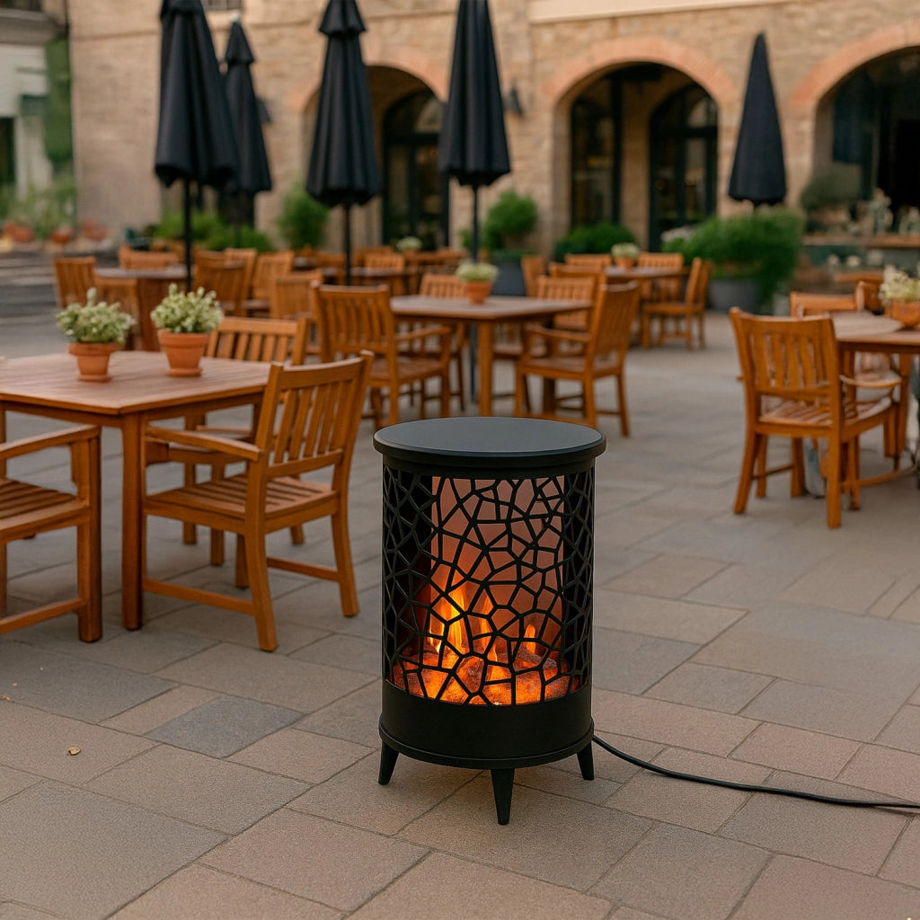 SINED Caminetto rotondo nero in acciaio con fiamma olografica stereoscopica indipendente riscaldamento 2 livelli 750-1500W altezza 72 cm modello CAMINETTO-GARDENA