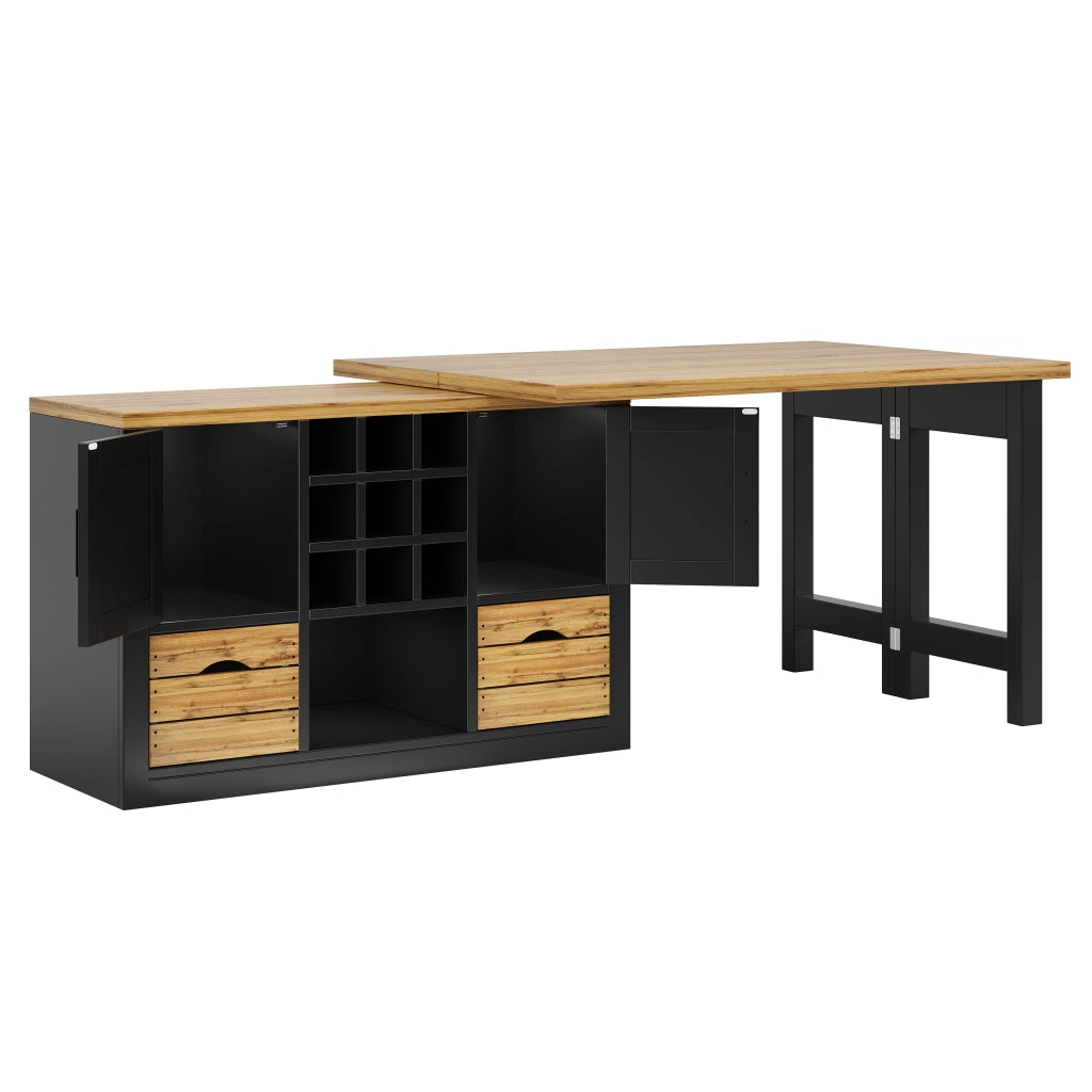 Tavolo estensibile con credenza; piano girevole a 360°; contenitore; per cucina e soggiorno; nero; 120 × 40 × 72 cm