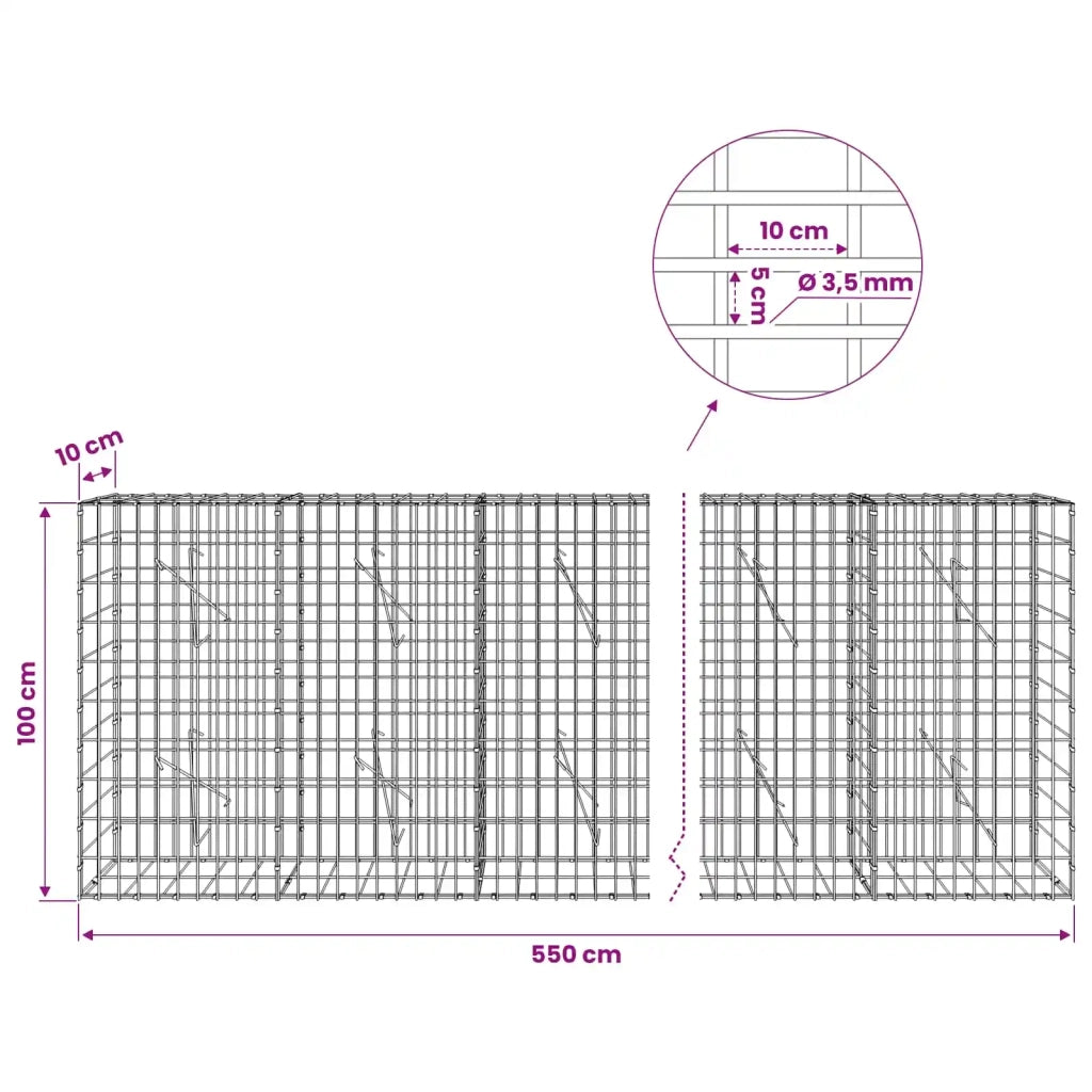 Gabione con Filo da 3,5 mm e Rete da 5x10 cm 550x10x100 cm 3462533