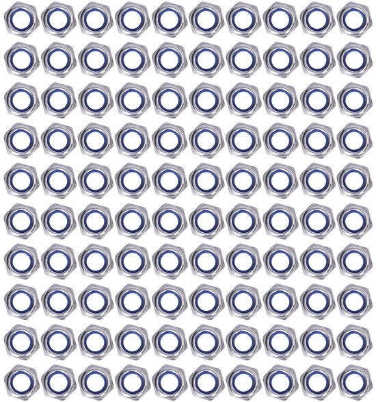 Set di 100 Borghi a Nylon - Acciaio Inox A2-70 - M3/M4/M5/M6/M8/M10/M12 - Borghi a Sei Lobi - Assortimento