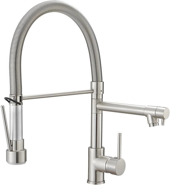 Kraan da cucina con blocco, rubinetto da doccia estratto - 360° girante da cucina con valvola a spirale, rubinetto a un giro - rubinetto da doccia ad alta pressione - finitura a specchio di nichel