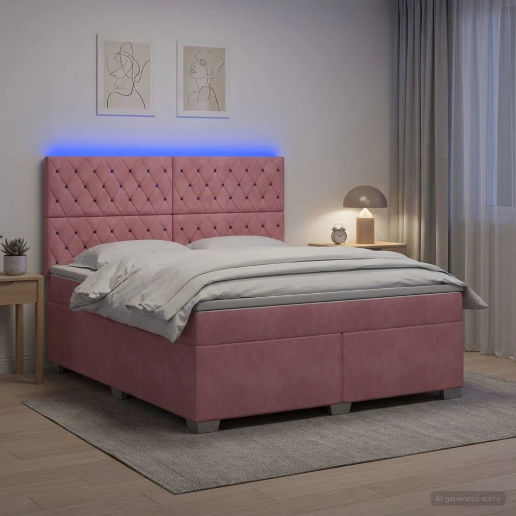 Letto box spring con materasso Rosa 140 x 200 cm Velluto 3455119