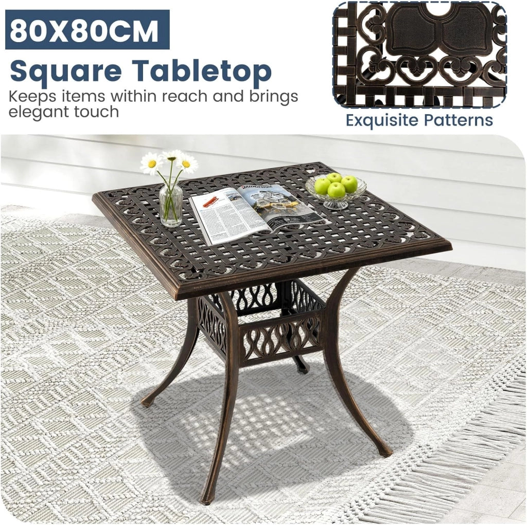 Tavolo da Giardino Con Foro di Ombrellone φ5 cm - da Balcone 80 cm, Bistrot in Alluminio Pressofuso Con Piedini Regolabili, da Terrazza Resistente