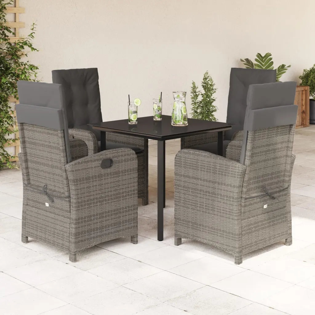 Set da Pranzo da Giardino 5 pz con Cuscini in Polyrattan Grigio 3212361
