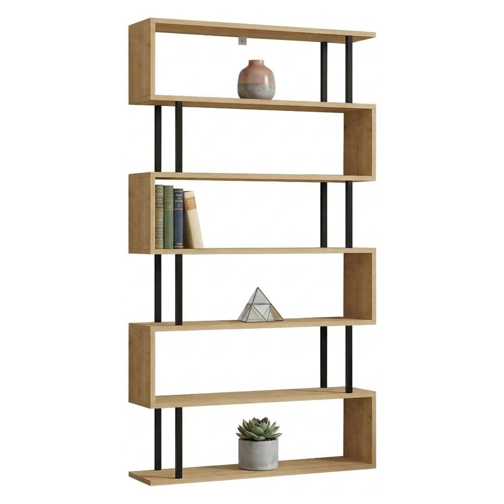 Biblioteca Stio, Libreria 5 Ripiani, 90x22x163h cm Marrone Rovere