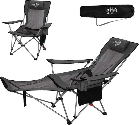 Camping-stoilete op-pieghevole con sostegno per piedi e schienale regolabile - capacità di carico 180 kg