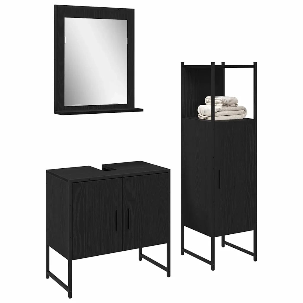 Set di mobili per il bagno 3 pcs Nero Legno multistrato 3334359
