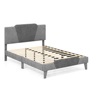 Letto matrimoniale con struttura imbottita testiera doghe in legno massello-Base per materasso 140x200cm-Grigio
