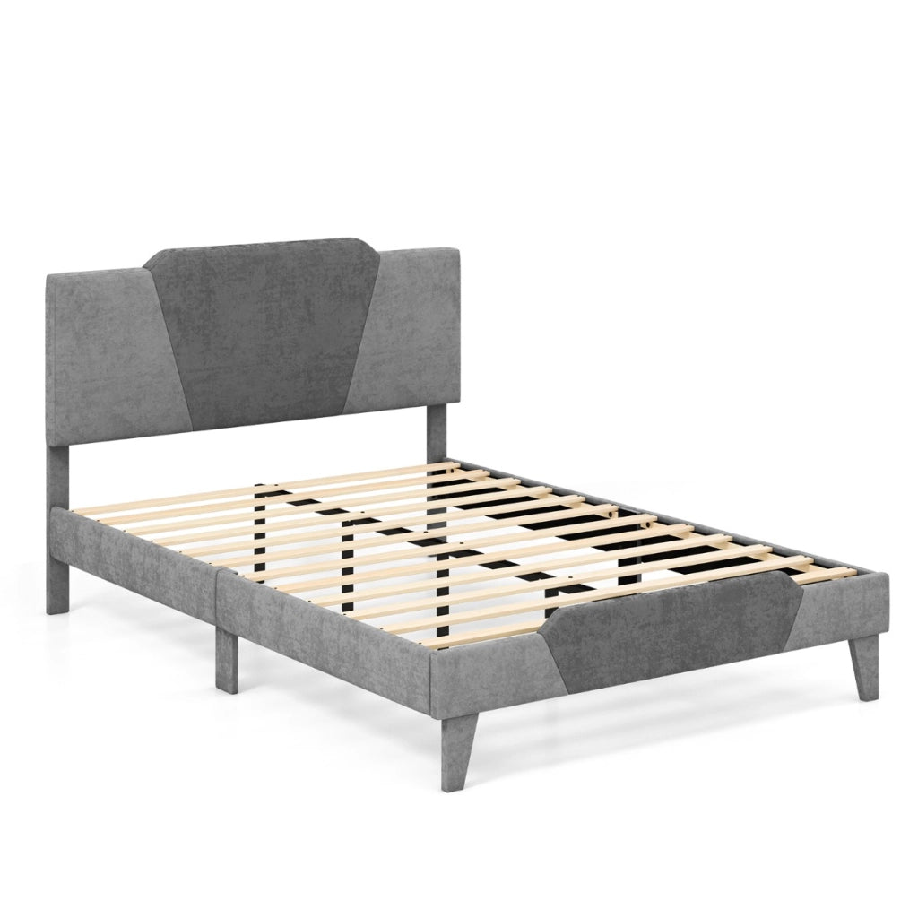 Letto matrimoniale con struttura imbottita testiera doghe in legno massello-Base per materasso 140x200cm-Grigio