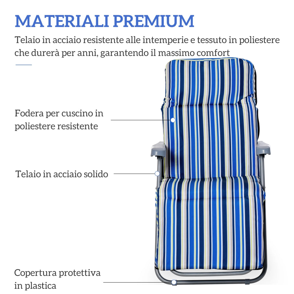 Set 2 Sdraio Pieghevoli con Schienale Regolabile a 5 Livelli, in Acciaio e Poliestere, 60x75x102 cm, Blu e Crema